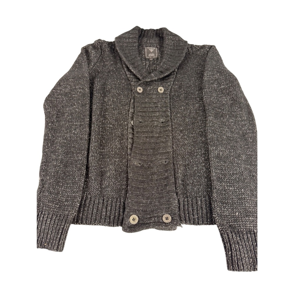Guess Cardigan Sweater Large Charcoal Gray Double‎ Breasted Shawl Collar Knit